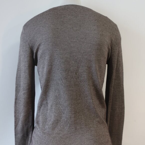 Womens Akris Dark Brown Taupe Cashmere Silk V-Neck Pullover Sweater 8 - Picture 9 of 12